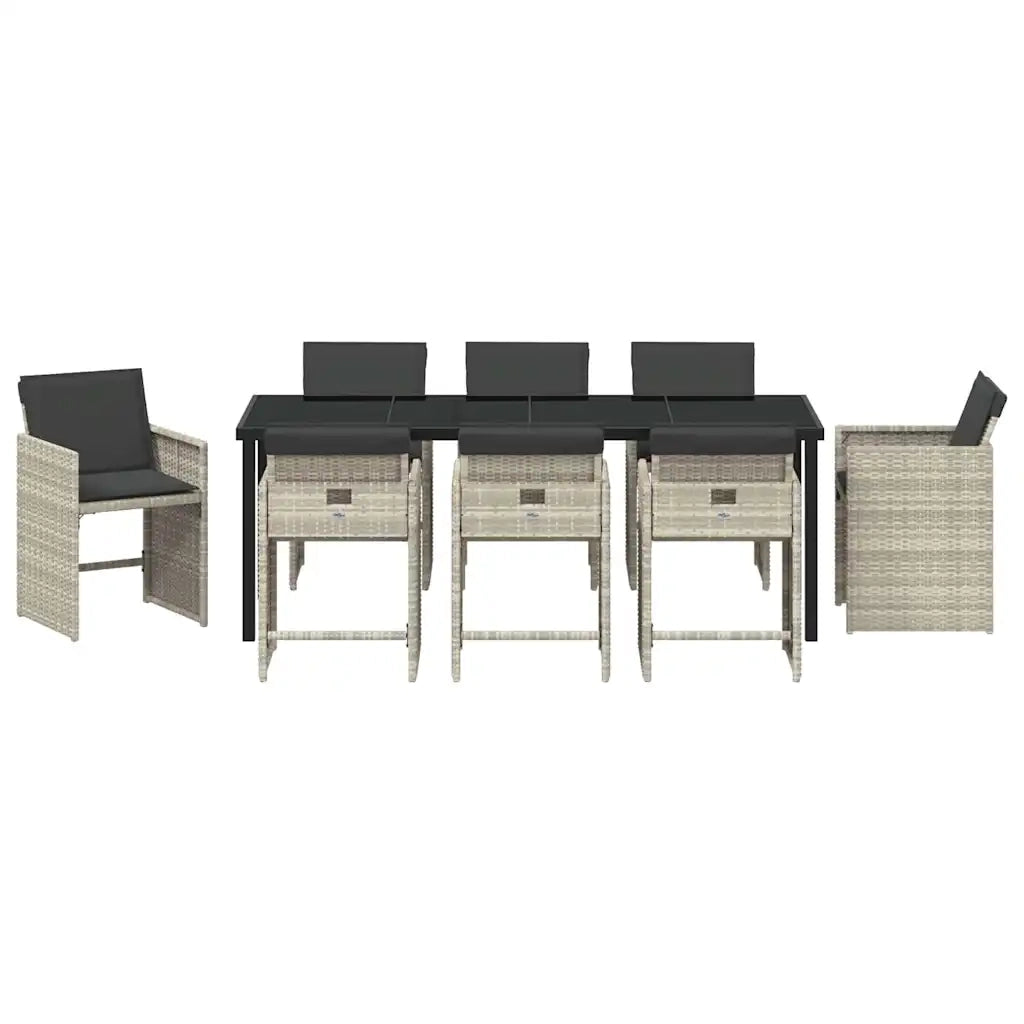 Set da Pranzo per Giardino 9 pcs Grigio chiaro polyrattan 3379995
