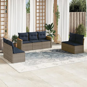 Set Divani da Giardino 7 pz con Cuscini Grigio in Polyrattan 3225879