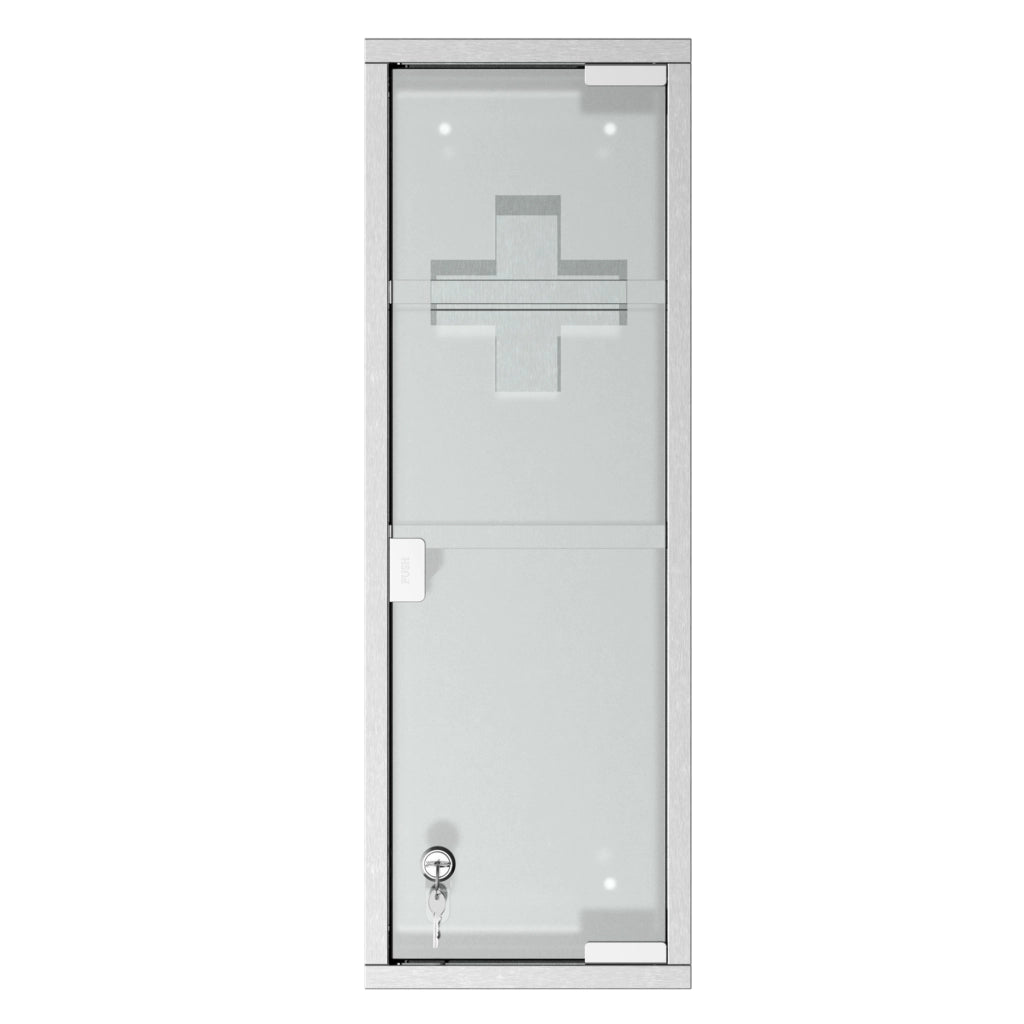 Armadietto medicinali da parete ¨C Xylo ¨C acciaio inox con porta in vetro temperato, 3 ripiani, 20x12x58 cm
