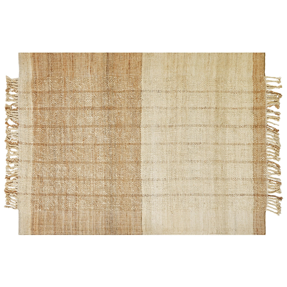 Tappeto in juta beige 160 x 230 cm tessuto a mano con frange in stile rustico per l'ingresso della camera da letto