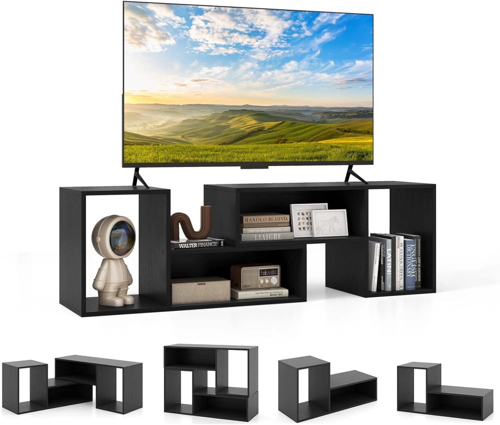 Mobile TV Soggiorno Liberamente Combinabile da 2 Pezzi, Mobiletto Multifunzione per Televisione fino a 60”, Mobile Porta TV in Legno con Vani Aperti e Chiusi, per Camera da Letto (Bianco)