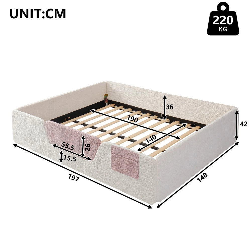 Letto Imbottito in Velluto ¨C Xylo ¨C 140x190, Beige, Senza Materasso