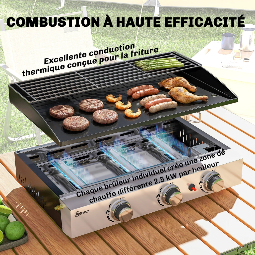 Barbecue a Gas 3 Bruciatori ¨C Xylo ¨C Acciaio Inox con Piastra Smaltata 62x44x21cm Nero