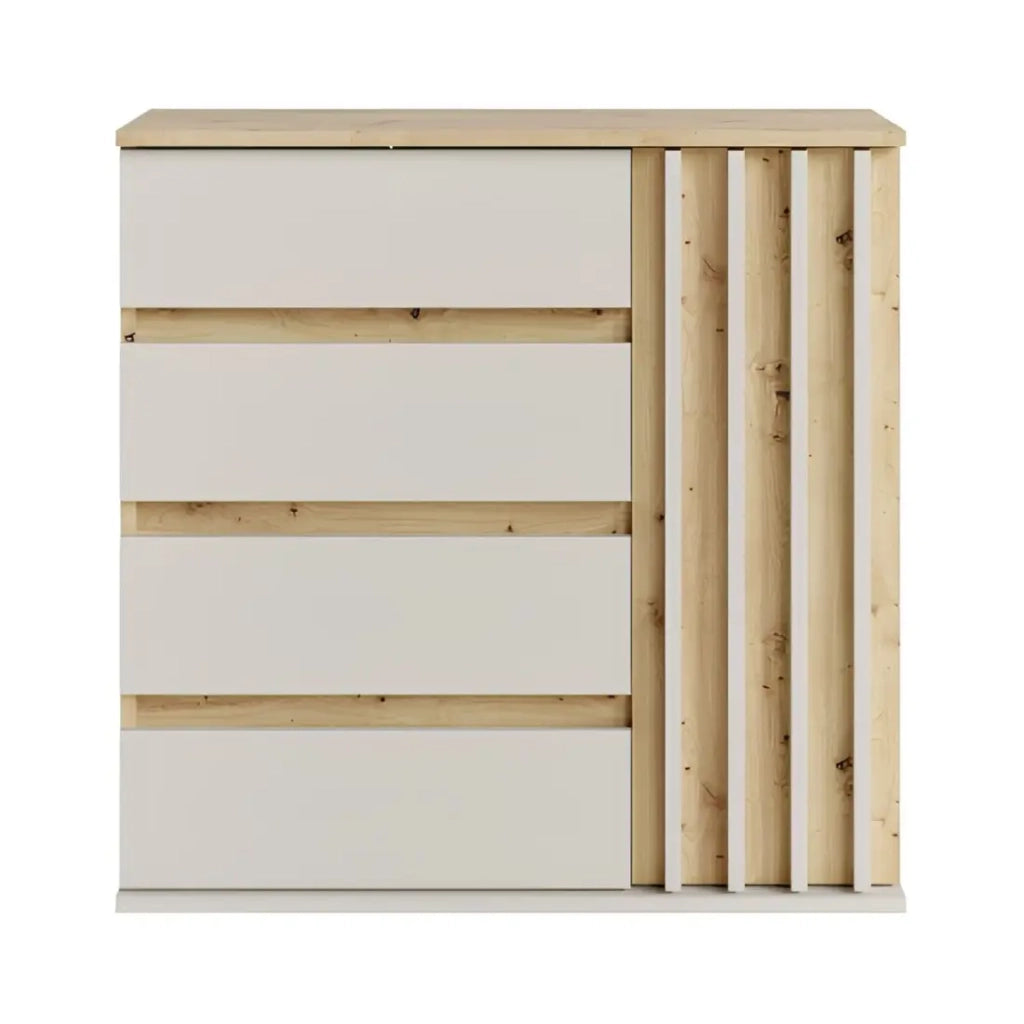 Set mobile da ingresso Mone con appendiabiti, specchio e cassettiera - Rovere chiaro e beige cachemire