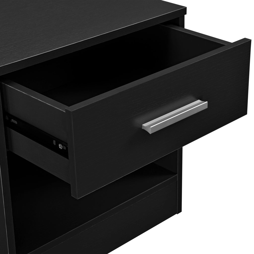 Comodino con Cassetto e Scomparto Aperto 36,5 x 29,5 x 38 cm - Nero [en.casa]