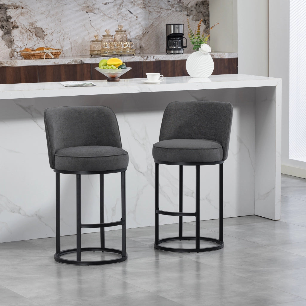 Sgabelli da Bar Set 2 Pezzi ¨C MINIMAL ¨C Seduta Imbottita in Tessuto, Gambe in Metallo Nero