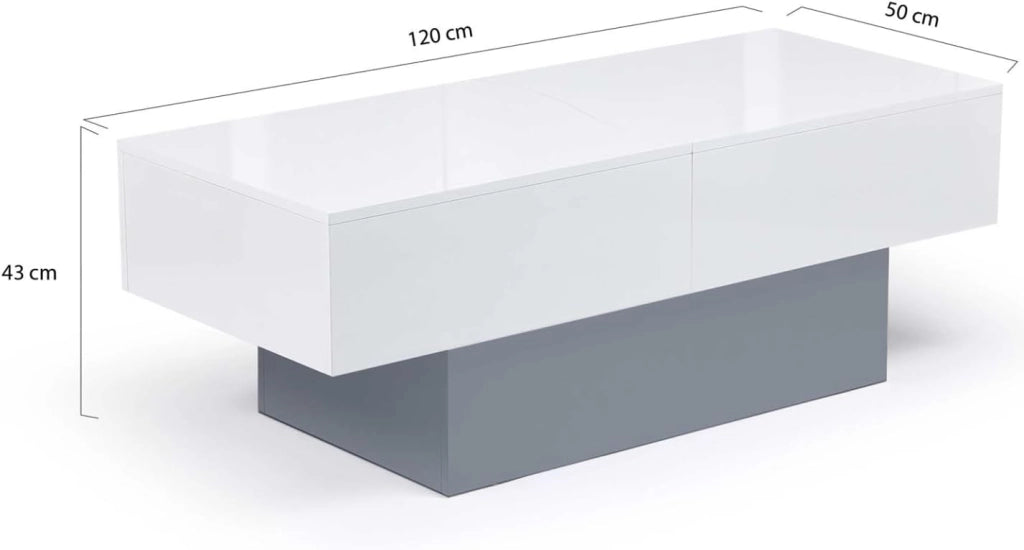 Tavolino scorrevole MARTA in legno grigio e piano bianco