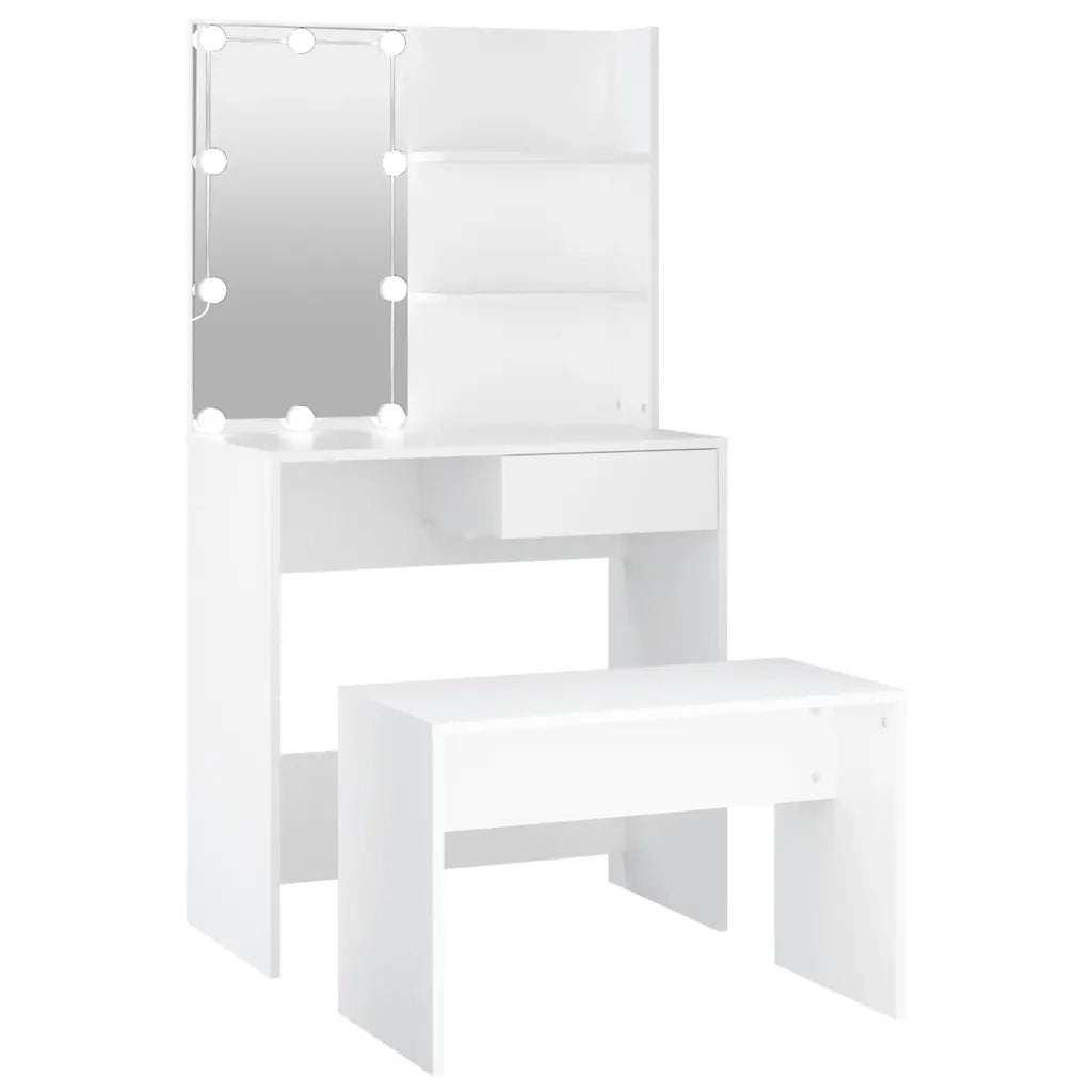 Set Tavolo da Toeletta Bianco con LED in Legno Multistrato 3114107