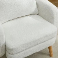 Poltrona da Salotto in Velluto Teddy Moderna e Semplice con Cuscino, Seduta Extra Spessa, Struttura in Legno Massello, 71x72x71cm, Bianco