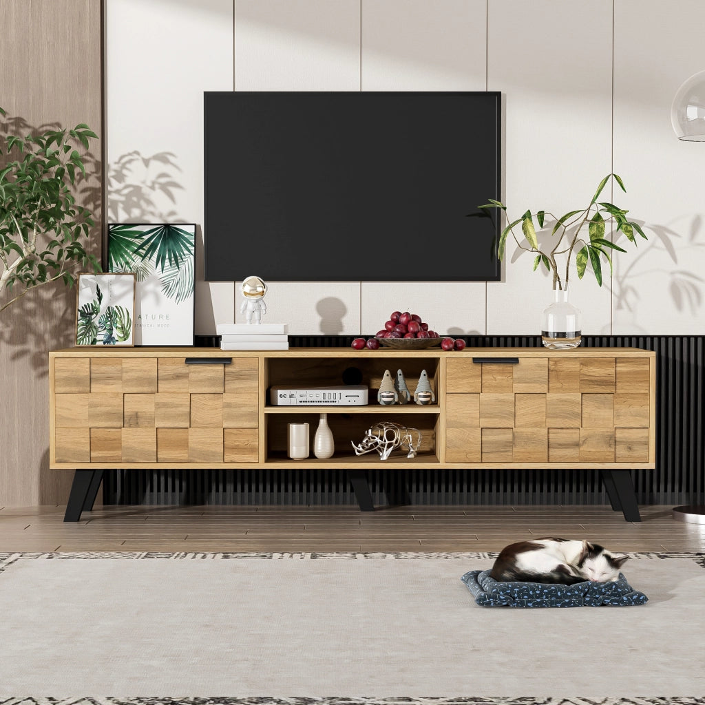 OKWISH Mobile TV con 2 Ante e 2 Vani Aperti, Cerniere Ammortizzate, Stile Moderno, per Soggiorno, 160,5 x 35,5 x 45 cm