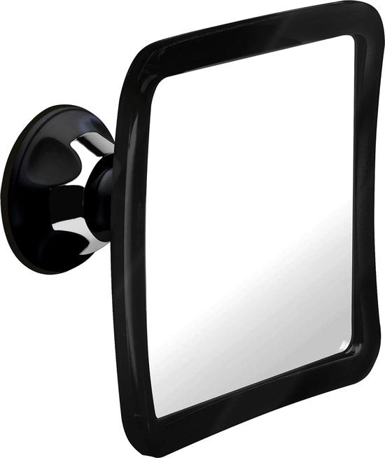 Specchio per doccia anti-condensio con gancio, specchio da barba, specchio da muro, accessori per la stanza da bagno, resistente agli urti, specchio senza vapore, 16 x 16 cm nero