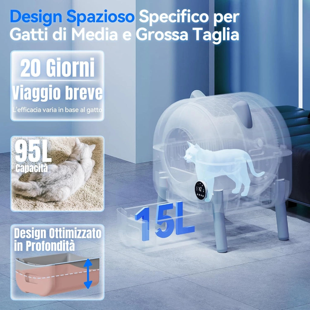 lettiera automatica per gatti, upgrade grande capacità, lettiera autopulente elettrica con controllo APP, adatta per gatti fino a 12 kg, include cat litter gatto con LED 6 colori.