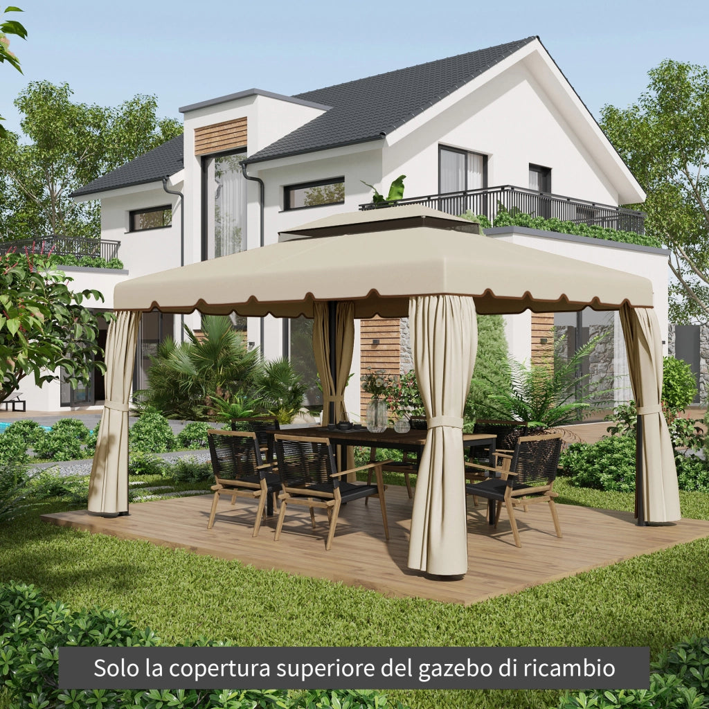 Tetto per Gazebo da Giardino 3x4m ¨C zephmum ¨C Poliestere Beige