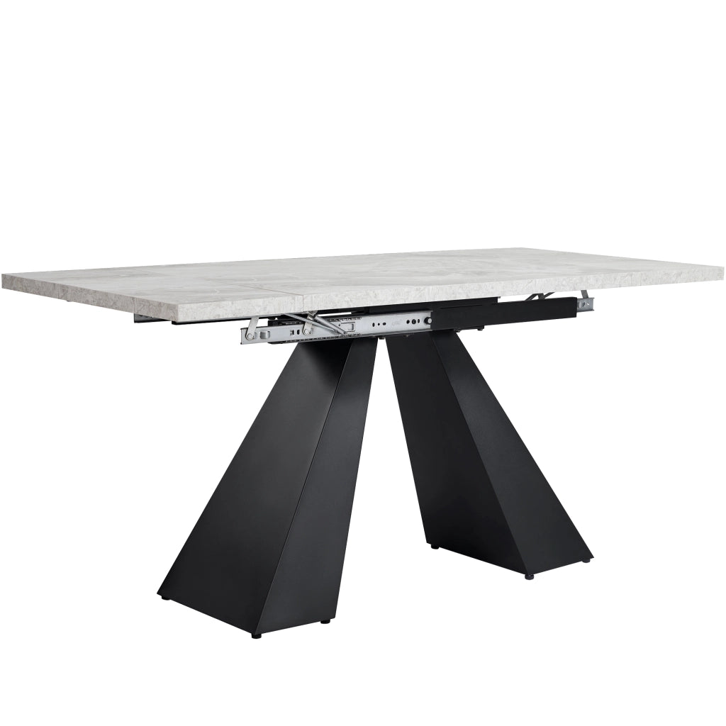 Tavolo da pranzo allungabile con piano in MDF e gambe in metallo, per cucina e soggiorno, nero grigio, 99 × 74 × 77 cm