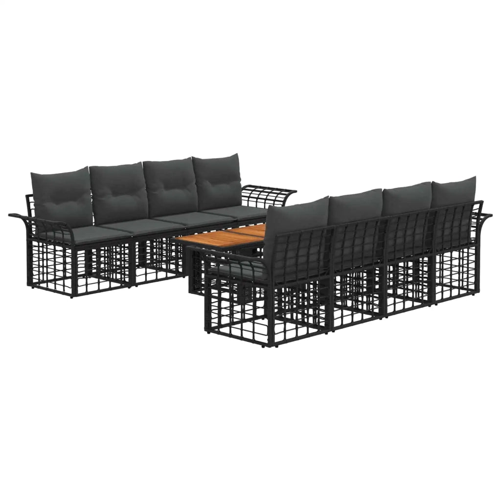Set Divano da Giardino 9 pz Nero e Grigio scuro polyrattan 3437957