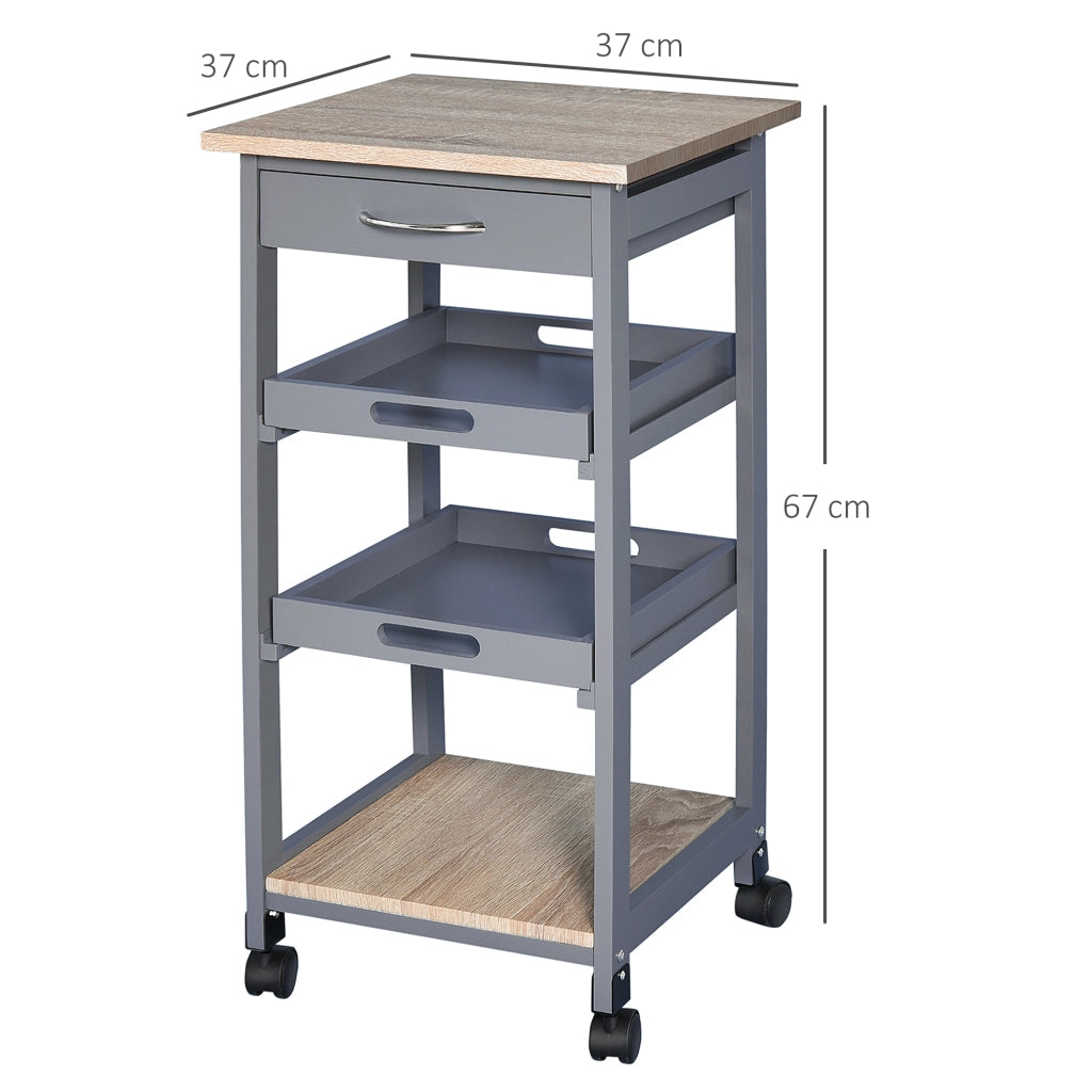 Carrello da cucina con 2 ripiani amovibili, cassetto e scaffale ¨C zephmum ¨C legno di pino grigio e quercia chiaro
