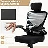 Sedia da Ufficio Ergonomica in Rete, Sedia Direzionale con Altezza Regolabile, Braccioli Ribaltabili, Poggiatesta e Supporto Lombare Regolabili, Sedia Girevole per Studio Casa, Portata 135 kg