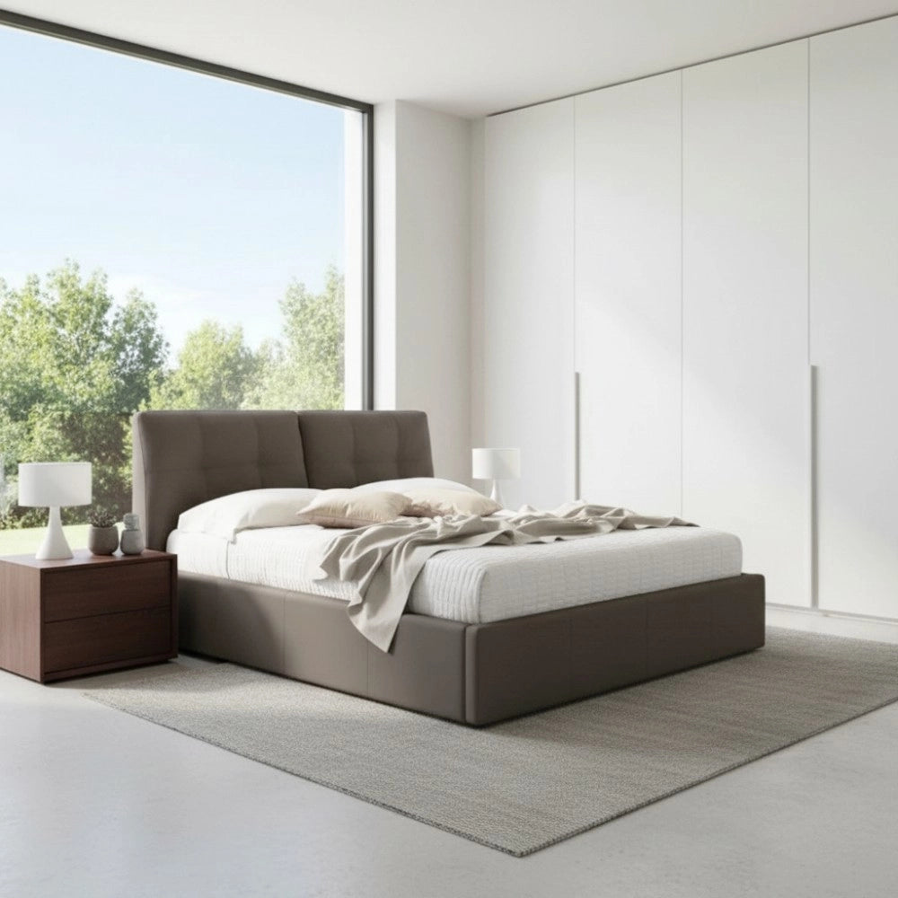 Letto matrimoniale con contenitore Melia ecopelle tortora
