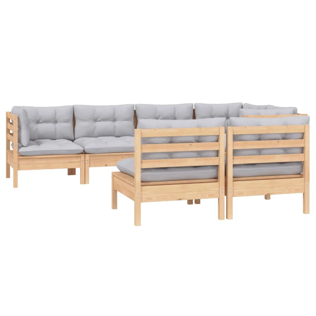 Set Divani da Giardino 7 pz con Cuscini Grigi Massello di Pino cod mxl 39234
