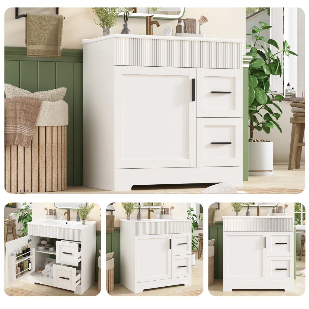 Mobile sottolavabo da bagno con lavabo in ceramica, 2 cassetti e ripiani regolabili, per bagno, bianco, 81,5 × 47 × 85,5 cm