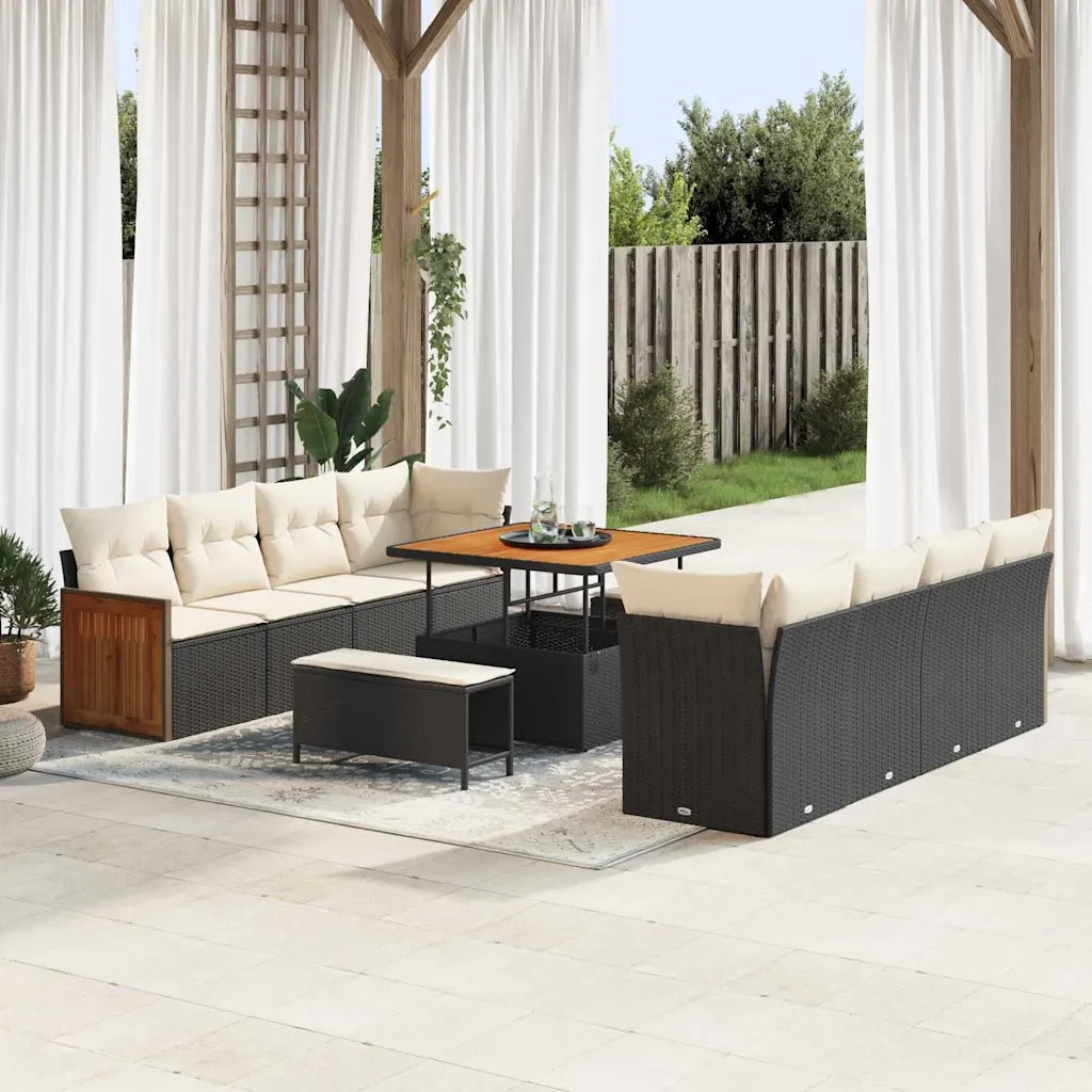 Set Divano da Giardino Nero e Crema 231 x 224 x 85 cm 3365235