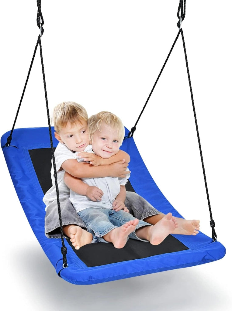 Altalena con corde regolabili, altalena per bambini e adulti, 150 cm x 80 cm, altalena da giardino fino a 150 kg, per interni ed esterni (blu)
