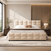 Letto imbottito 180 × 200 cm 2 posti con contenitore idraulico, senza materasso, in velluto beige