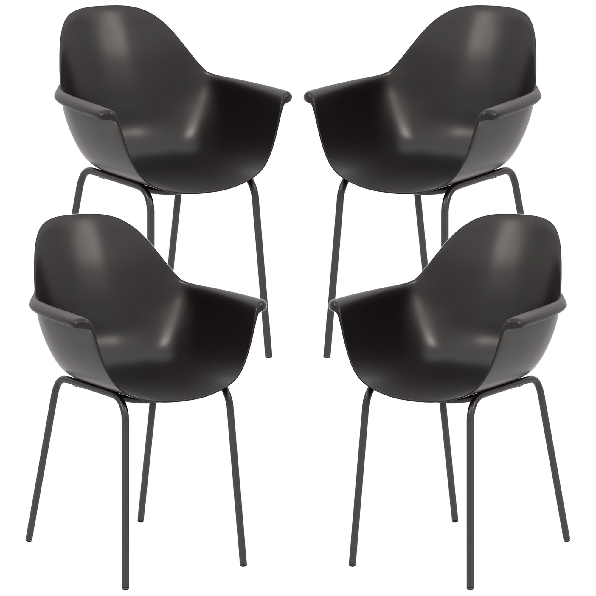 Set 4 Sedie Impilabili con Piedini Antiscivolo 59x55x84 cm in Plastica Nero