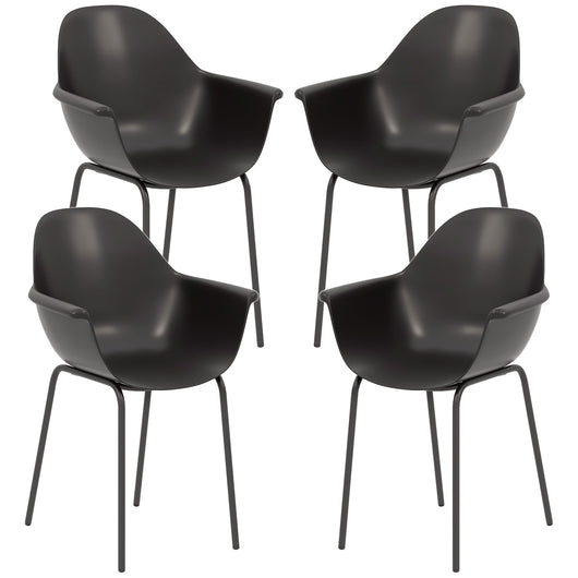 Set 4 Sedie Impilabili con Piedini Antiscivolo 59x55x84 cm in Plastica Nero