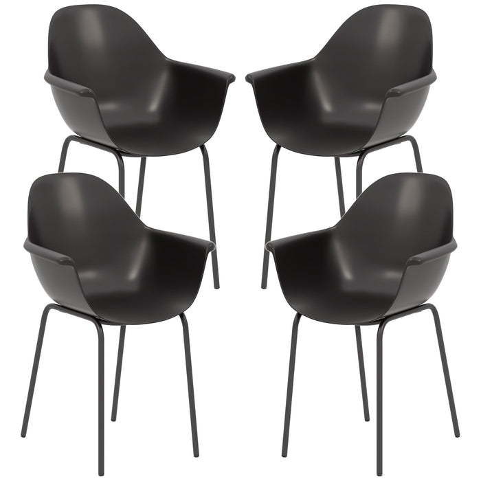 Set 4 Sedie Impilabili con Piedini Antiscivolo 59x55x84 cm in Plastica Nero