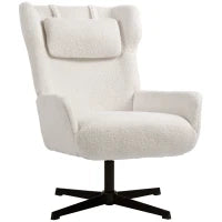 Poltrona Imbottita con Base Girevole e Telaio in Metallo, 86,5x74x102 cm, Crema