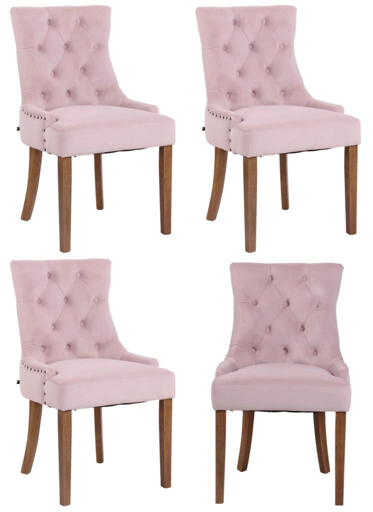 Set 4 poltrone pranzo Aberdeen in velluto rosa,antico chiaro