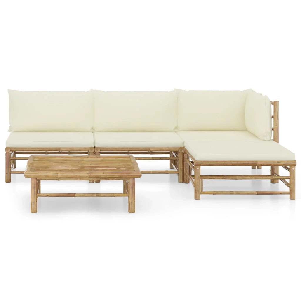 Set di mobili da giardino mobili da esterno set da 5 pezzi con cuscini bambù bianco crema 02_0016306