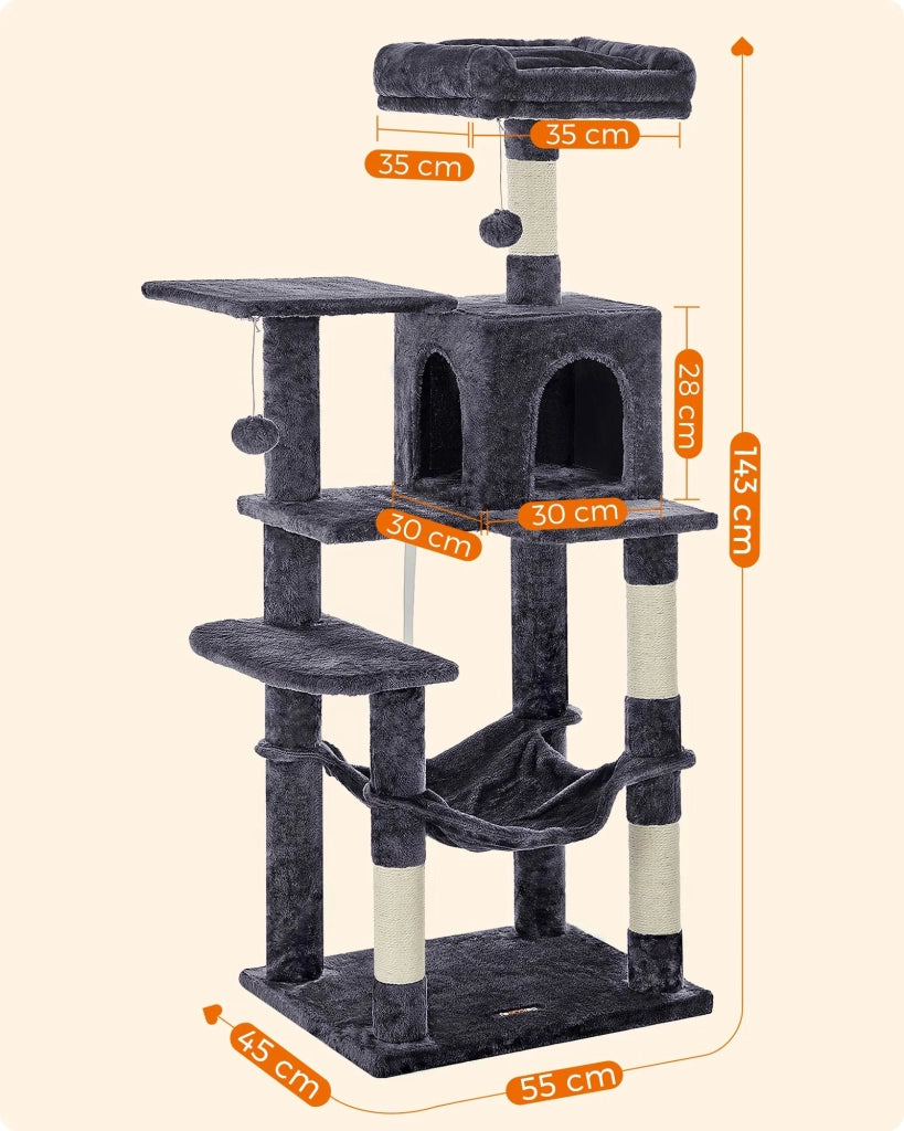 Albero per gatti con amaca e torre da gioco 143 cm grigio antracite 12_0003846