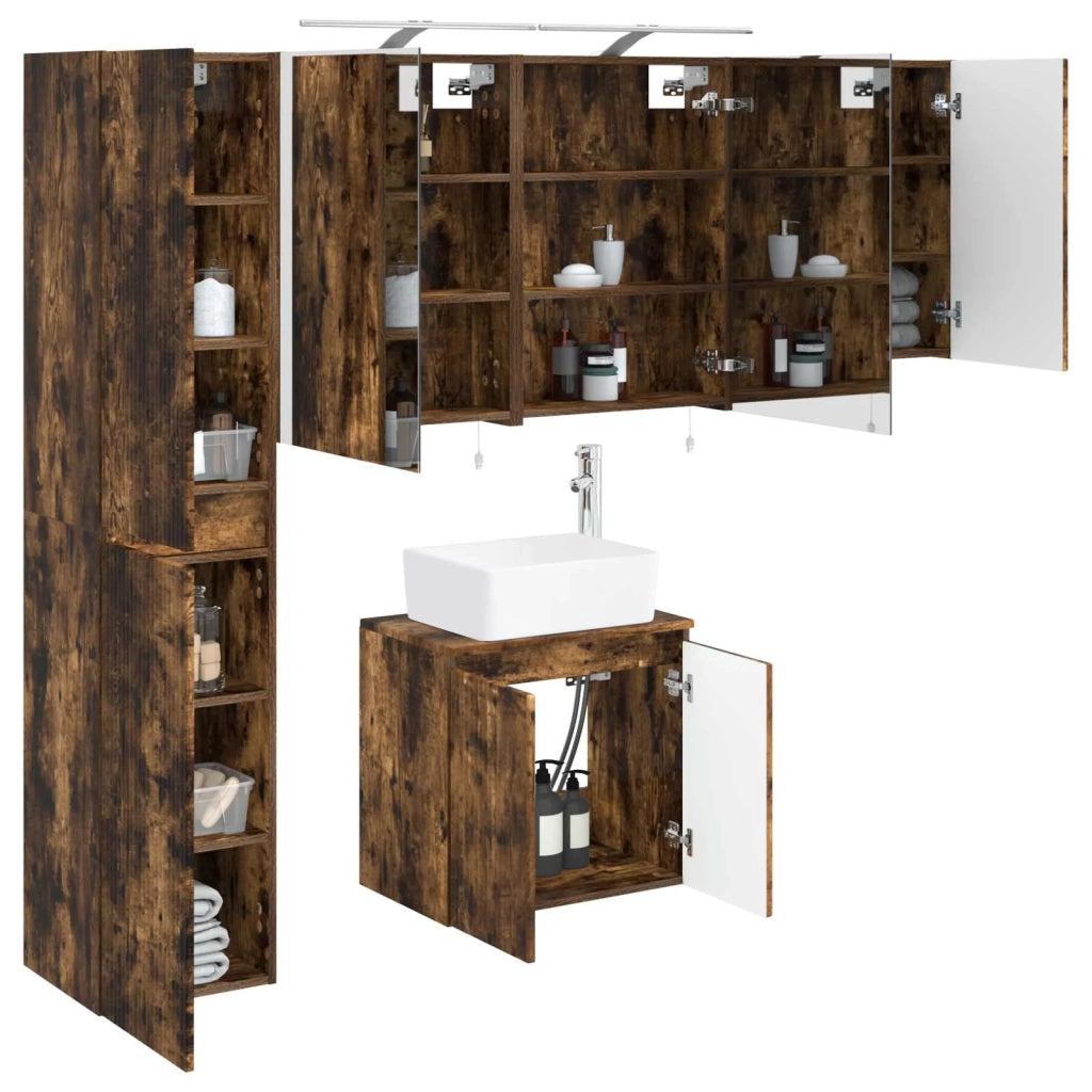Set di Armadi da Bagno 5 pcs Rovere Fumo 50 x 14,5 x 70 cm 3407315