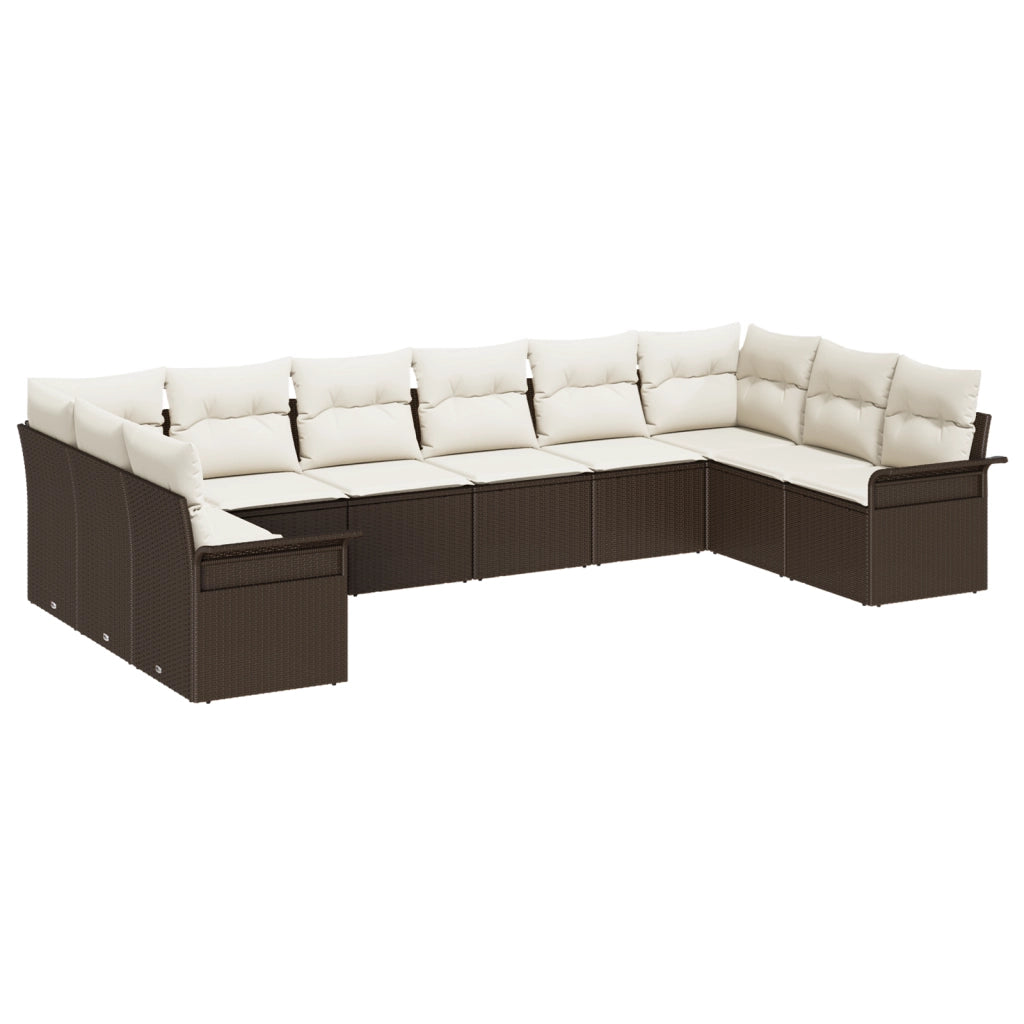 Set Divano da Giardino 10 Pezzi con Cuscini in Rattan Polyrattan Marrone
