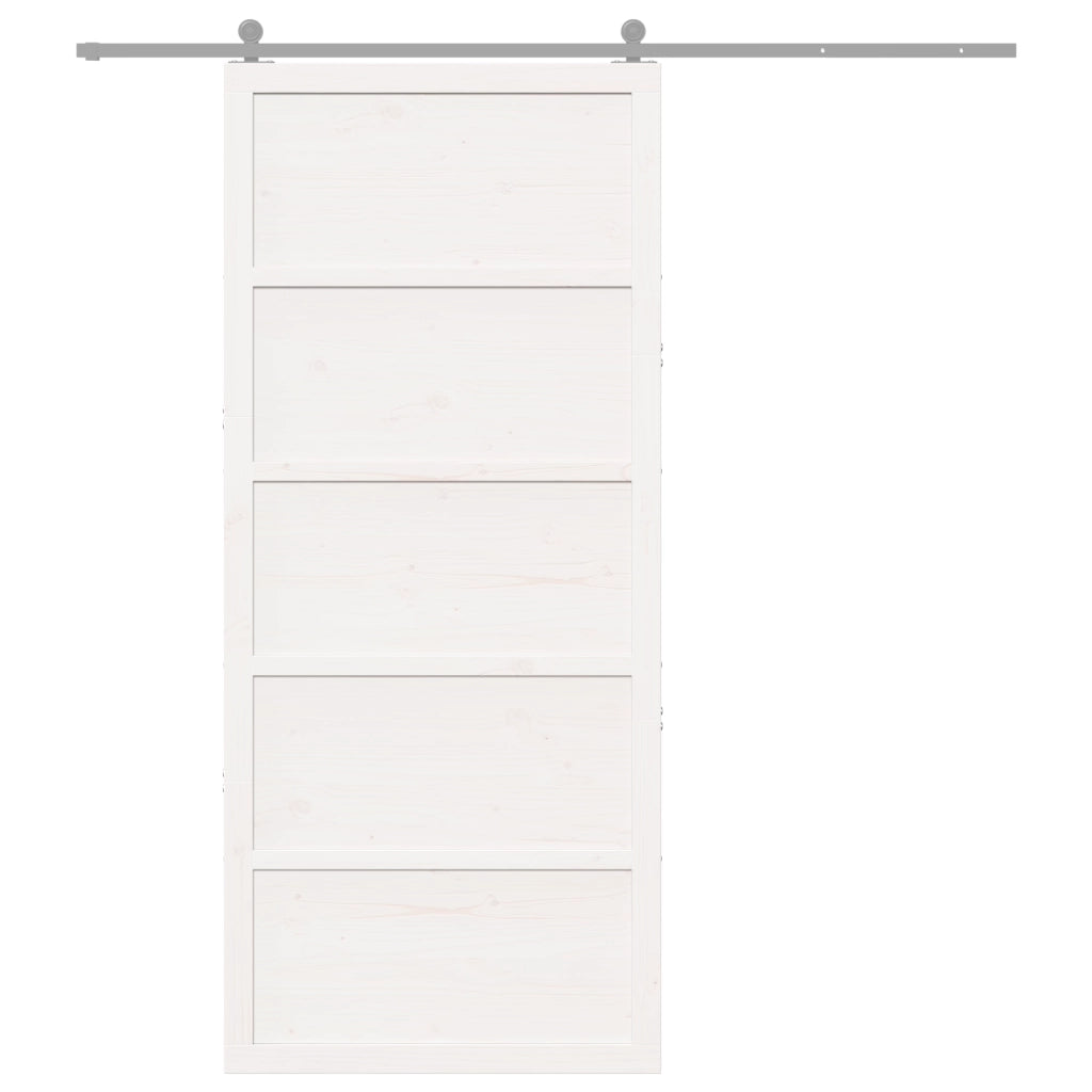 Porta a Fienile Bianca 90x208 cm in Legno Massello di Pino