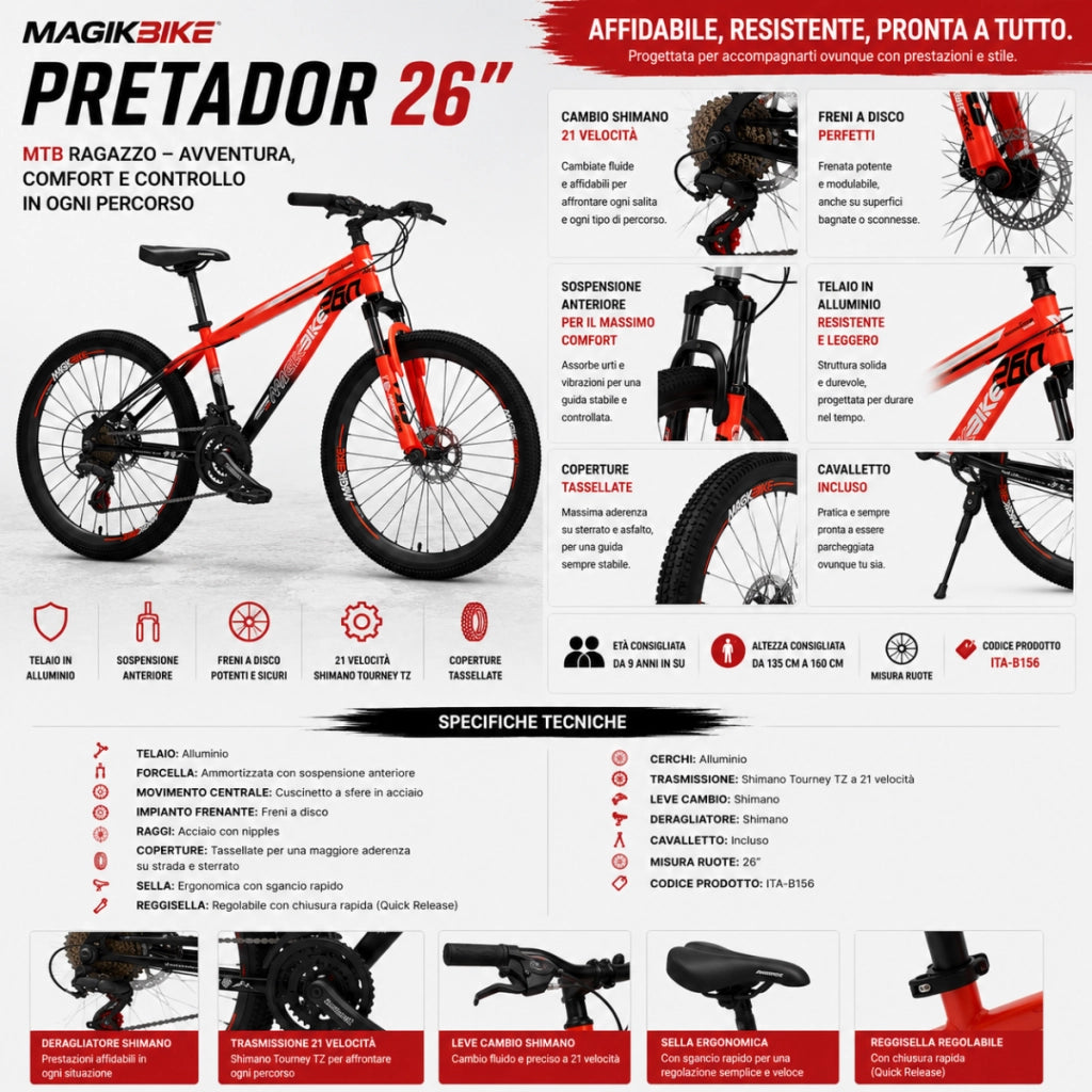 Bici Uomo Magikbike MTB Pretador 26''