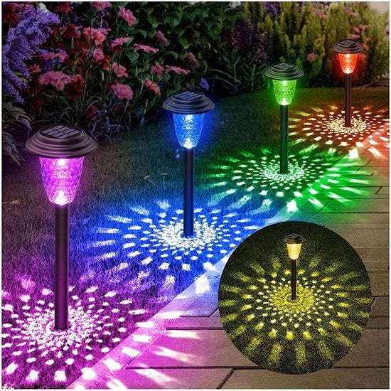 Illuminazione solare LED - Effetto fiamma per illuminazione esterna - Piastra di illuminazione per via - Resistente all'acqua - Set