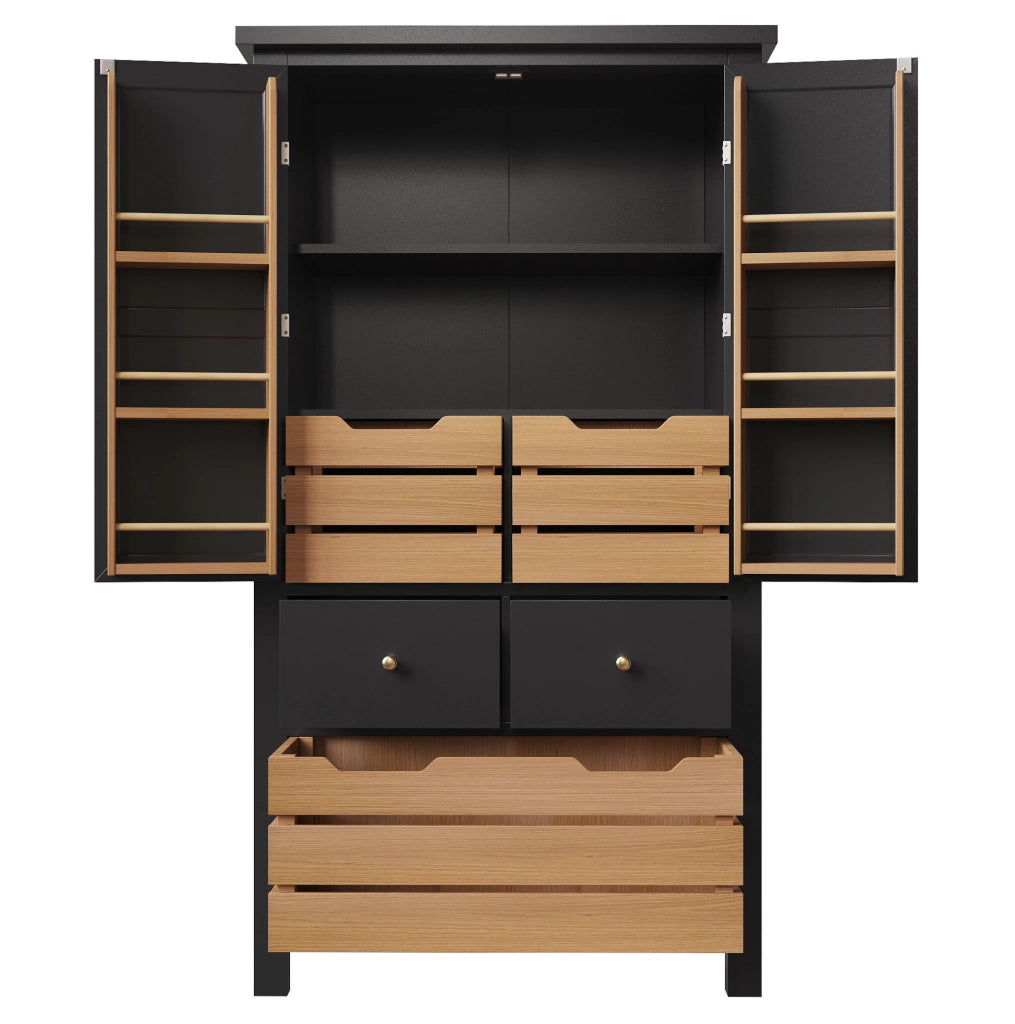 Credenza da cucina 80x40x140 cm con ampio spazio contenitivo in MDF e metallo nera