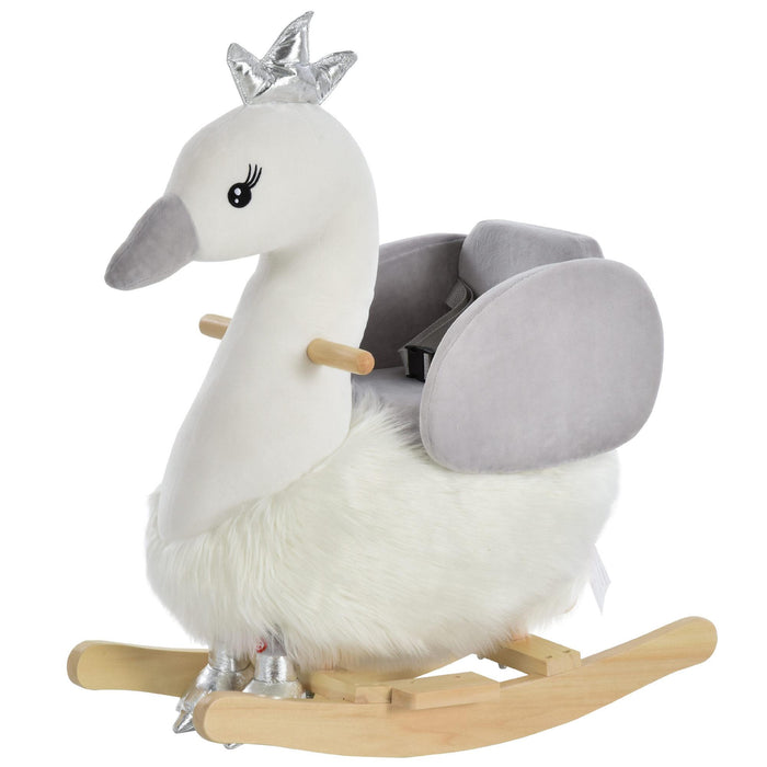 Dondolo per Bambini in Legno Cigno in Peluche   Bianco e Grigio