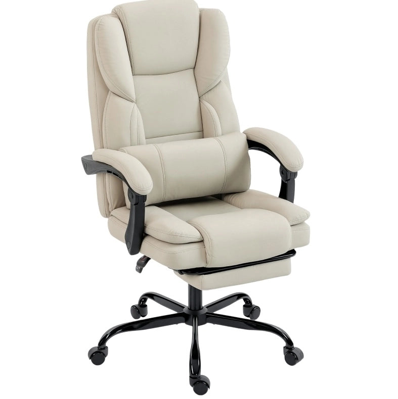 Sedia da ufficio beige in ecopelle resistente, con poggiapiedi regolabile e altezza adattabile