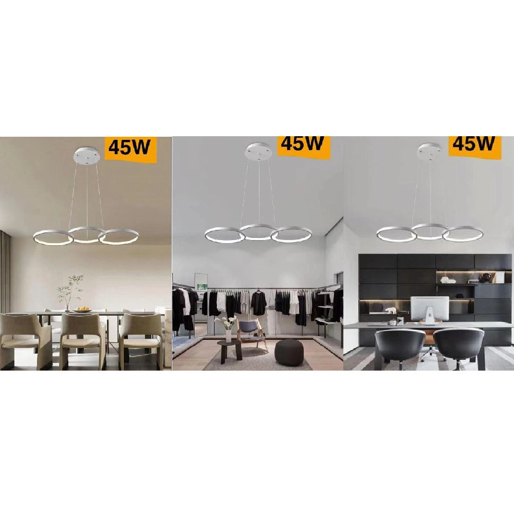Trade Shop - Lampadario Moderno A Sospensione Led 3 Cerchi 45watt Luce 3000k 4000k 6500k B63b -