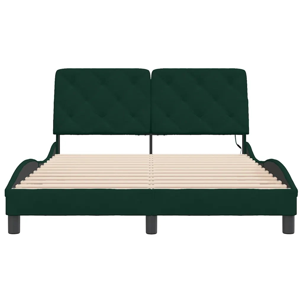 Giroletto con LED senza Materasso-Struttura Letto Verde Scuro 140x200 cm in Velluto