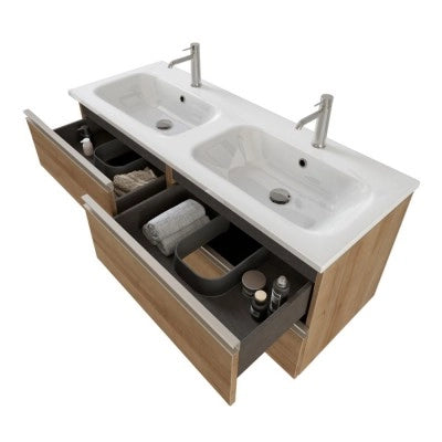 Mobile bagno con lavabo doppio 120 cm rovere miele e specchio Master