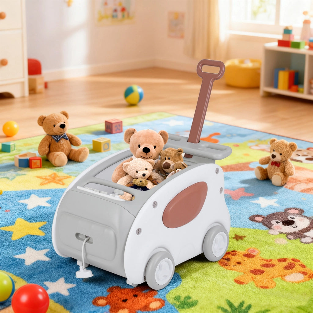 Passeggino girello 2 in 1 pieghevole ruote sedile richiudibile cintura sicurezza-Organizzatore giochi grigio per bambini 3+ anni