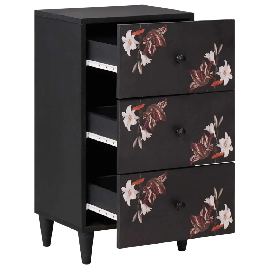 Mobile contenitore rettangolare moderno con cassetto e anta per soggiorno con motivo floreale 40 x 33 x 75 cm in legno di mango 02_0057863