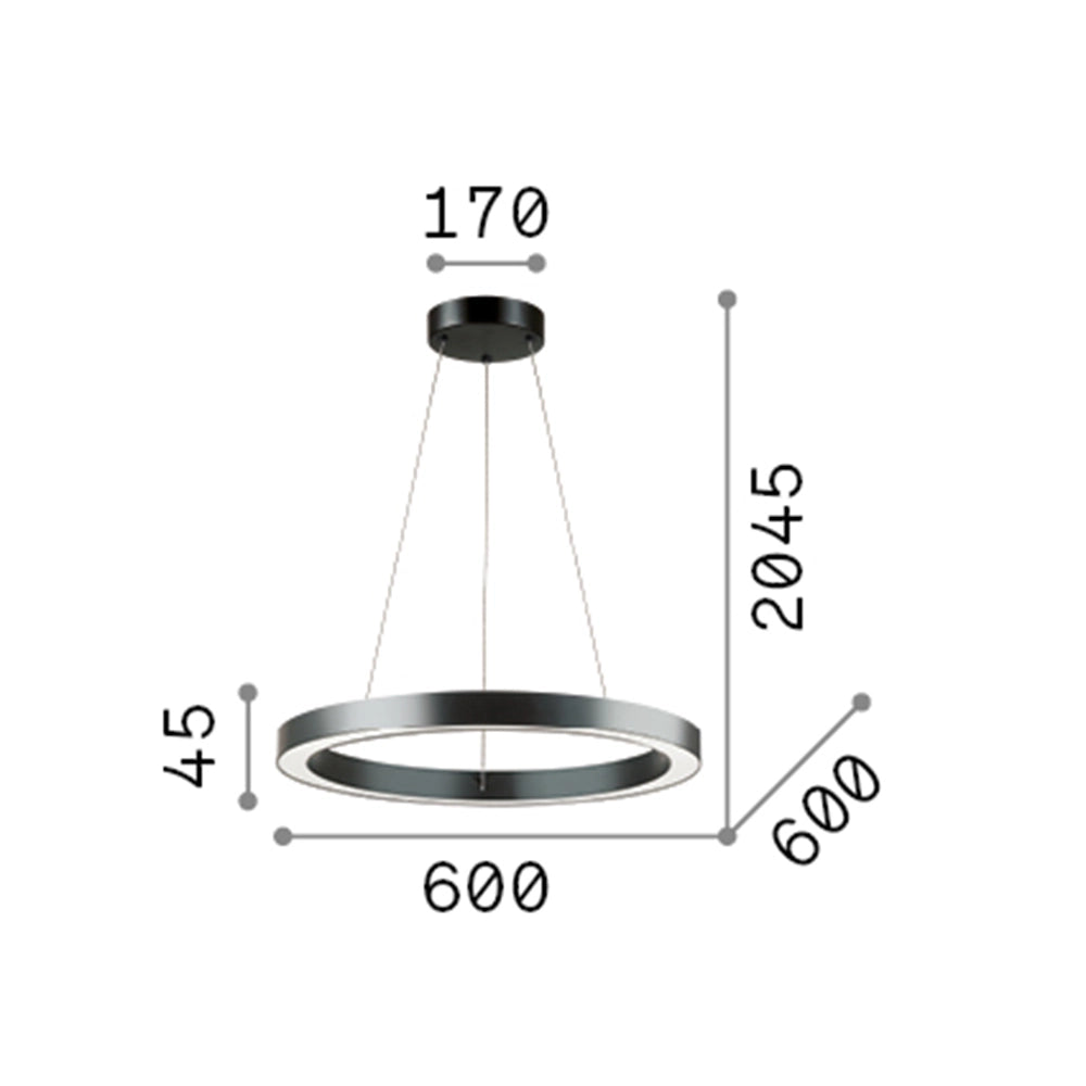 Sospensione Moderna Oracle Alluminio-Plastiche Nero Led 33W 3000K D60Cm