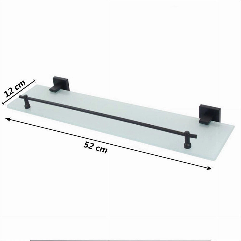 Trade Shop - Mensola Vetro Satinato Bagno Reggimensola Acciaio Nero Portaoggetti Doccia 79995 -