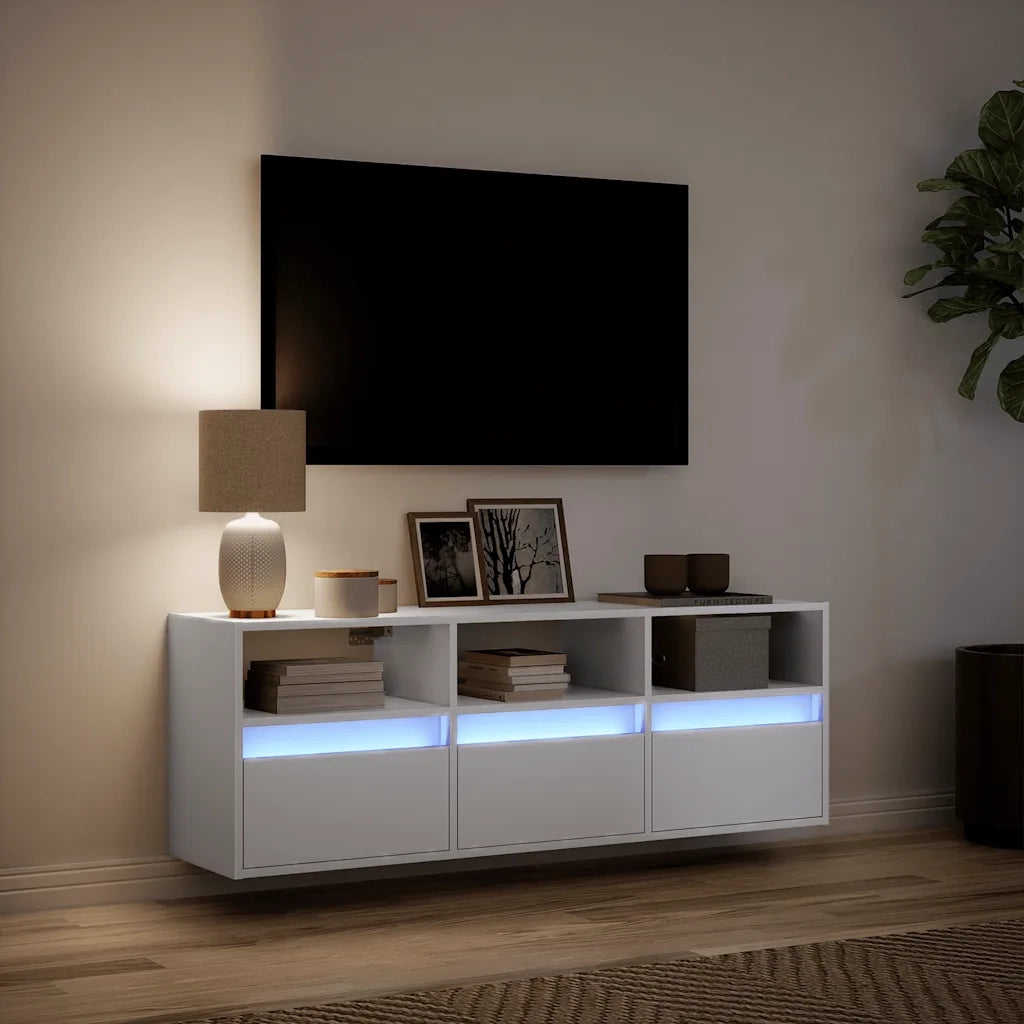 Mobile TV a Parete | Armadietto TV | Mobile Porta TV con Luci LED Bianco 130x31x45 cm